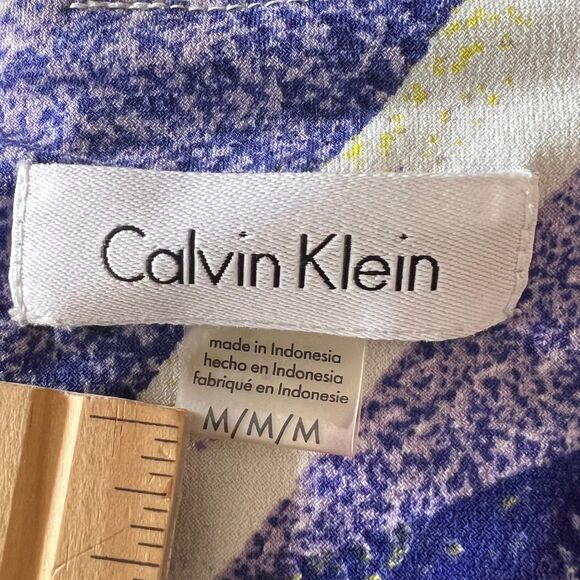 Calvin Klein Sleeveless Top Abstract Print Ruched Neck Casual Blouse Multicolor - Picture 2 of 10